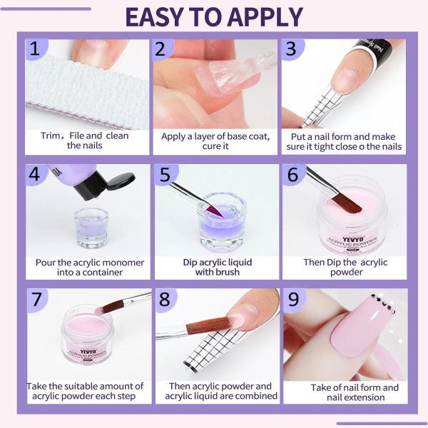 Acrylic Nail Kit, Acrylic Powder And Liquid Set, With Clear, Nude, Pink, White Nail Powder And Monomer, Professional Acrylic Nail Brush Nail Forms For Acrylic Nails Extension, Beginner And Home DIY - 图片 6