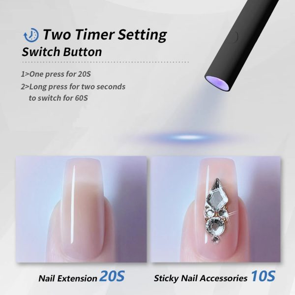 UV Light For Gel Nails, Mini U V LED Nail Lamp Handheld With Stand, Portable Nail Dryer Rechargeable USB Cordless For Fast Drying, Black - 图片 4