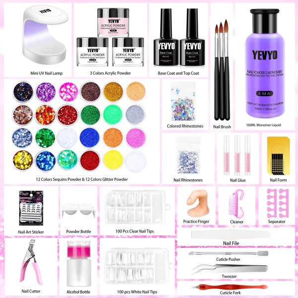 Acrylic Nail Kit With Everything For Beginners, Professional Nail Starter Kit , 24 Color Glitter Acrylic Powder And Liquid Monomer Set, Nail Glitter And DIY Nail Art Tools - 图片 7