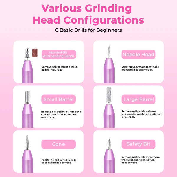 Portable Electric Nail Drill, Professional Nail File Kit For Acrylic, Gel Nails, Manicure Pedicure With Nail Drill Bits Sanding Bands Rose Gold - 图片 4