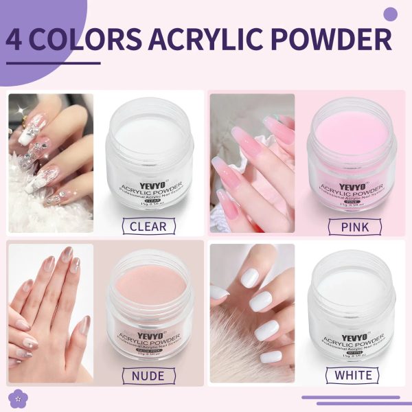 Acrylic Nail Kit, Acrylic Powder And Liquid Set, With Clear, Nude, Pink, White Nail Powder And Monomer, Professional Acrylic Nail Brush Nail Forms For Acrylic Nails Extension, Beginner And Home DIY - 图片 3
