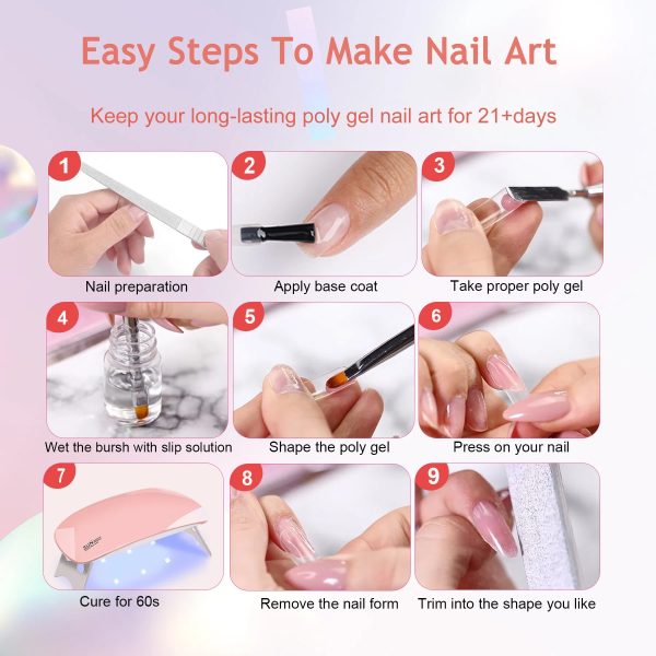 6 PCS Poly Gel Nail Kit With UV Lamp, Nail Brush And Nail Forms Top Base Coat Builder Nails Art Tools - 图片 4