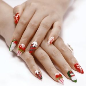 Limited Edition Press On Nails Medium AlmondNails With Designs Christmas Handmade WinterSnowman Santa For Women And Girls 10Pcspress-on Nail