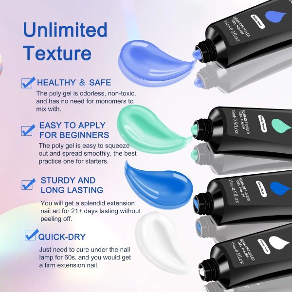 6 PCS Polygel Nail Kit With UV Nail Lamp, Slip Solution, Top Base Coat, Builder Nails Art Tools For Beginners - 图片 8