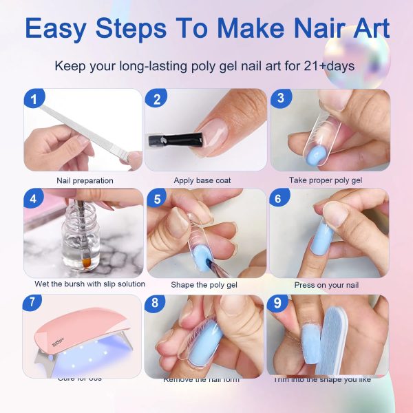 6 PCS Polygel Nail Kit With UV Nail Lamp, Slip Solution, Top Base Coat, Builder Nails Art Tools For Beginners - 图片 3