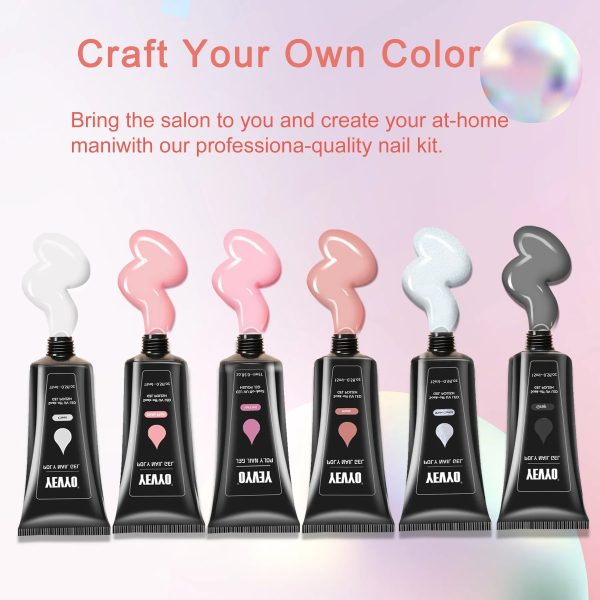 6 PCS Poly Gel Nail Kit With UV Lamp, Nail Brush And Nail Forms Top Base Coat Builder Nails Art Tools - 图片 5