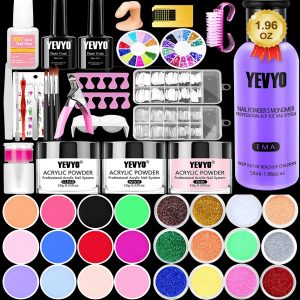 Acrylic Nail Kit, Nail Kit For Beginners With Everything, 24 Colors Glitter Acrylic Powder And Liquid Monomer Set, 200 Pcs Nail Tips, 3 Pcs Acrylic Nail Brush For Home DIY Extension Nail Salon