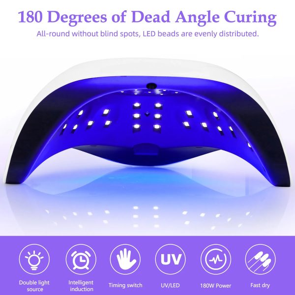 YEVYO 180W UV LED Nail Lamp With 3 Timers And Automatic Sensor Professional Nail Light - White - 图片 5