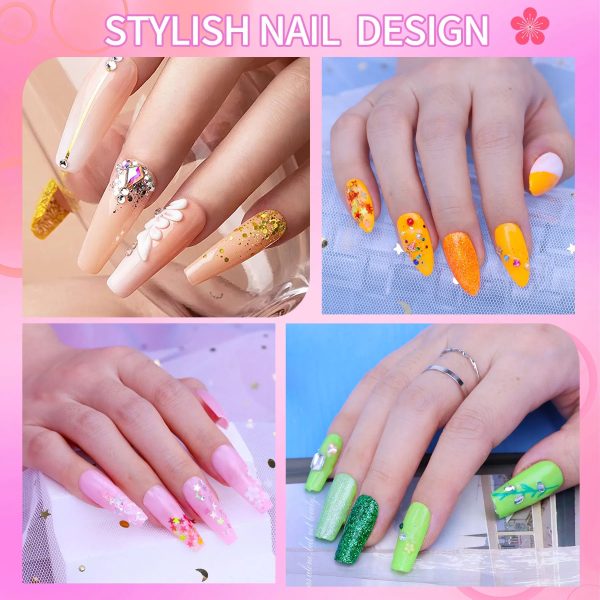 Acrylic Nail Kit, Nail Kit For Beginners With Everything, 24 Colors Glitter Acrylic Powder And Liquid Monomer Set, 200 Pcs Nail Tips, 3 Pcs Acrylic Nail Brush For Home DIY Extension Nail Salon - 图片 2