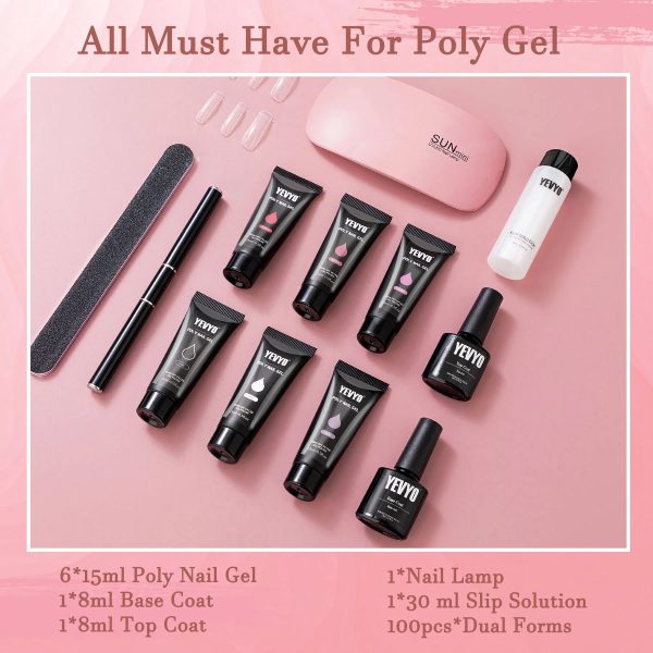Poly Gel Nail Kit Poly Nail Gel Kit With UV Lamp For Beginners With Anything With Gel Extension Nail Kit With Slip Solution - 图片 5