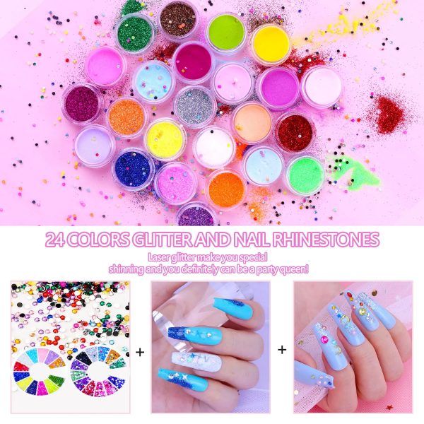 Acrylic Nail Kit, Nail Kit For Beginners With Everything, 24 Colors Glitter Acrylic Powder And Liquid Monomer Set, 200 Pcs Nail Tips, 3 Pcs Acrylic Nail Brush For Home DIY Extension Nail Salon - 图片 7