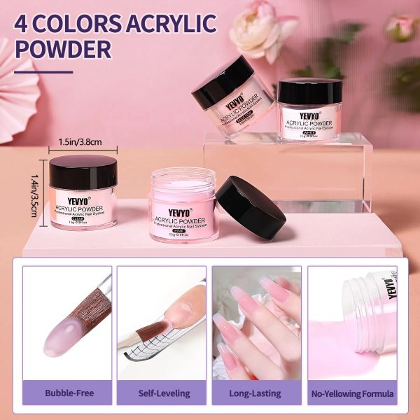 Acrylic Nail Kit, Acrylic Powder And Liquid Set, With Clear, Nude, Pink, White Nail Powder And Monomer, Professional Acrylic Nail Brush Nail Forms For Acrylic Nails Extension, Beginner And Home DIY - 图片 5