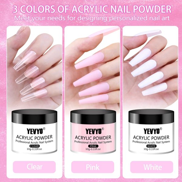 Acrylic Nail Kit, 24 Color Glitter Acrylic Powder Monomer Liquid Set, Nail Kit Set Professional With Everything Acrylic Brushes And 200 Pcs Nail Tips For Extension Beginner - 图片 3
