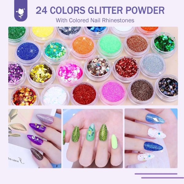 Acrylic Nail Kit With Everything For Beginners, Professional Nail Starter Kit , 24 Color Glitter Acrylic Powder And Liquid Monomer Set, Nail Glitter And DIY Nail Art Tools - 图片 2