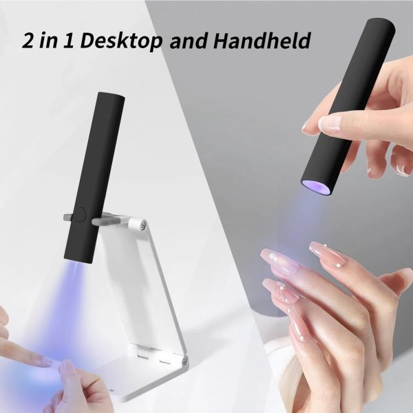 UV Light For Gel Nails, Mini U V LED Nail Lamp Handheld With Stand, Portable Nail Dryer Rechargeable USB Cordless For Fast Drying, Black - 图片 3