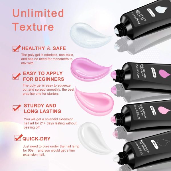 6 PCS Poly Gel Nail Kit With UV Lamp, Nail Brush And Nail Forms Top Base Coat Builder Nails Art Tools - 图片 7