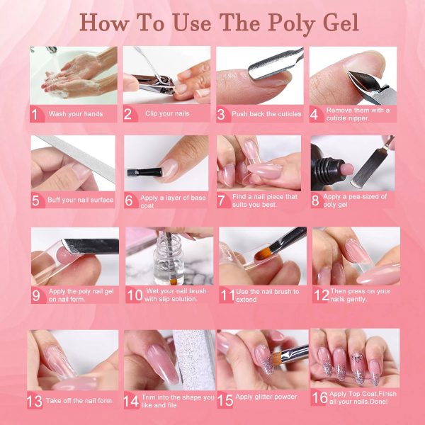Poly Gel Nail Kit Poly Nail Gel Kit With UV Lamp For Beginners With Anything With Gel Extension Nail Kit With Slip Solution - 图片 2