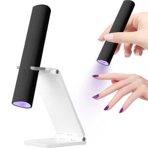 UV Light For Gel Nails, Mini U V LED Nail Lamp Handheld With Stand, Portable Nail Dryer Rechargeable USB Cordless For Fast Drying, Black
